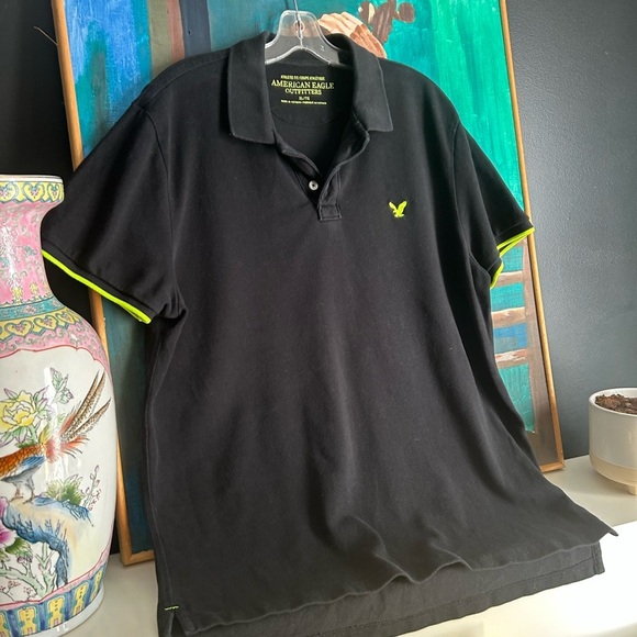 American Eagle Outfitters Black Polo with Bright Green Highlights XL - Picture 16 of 16